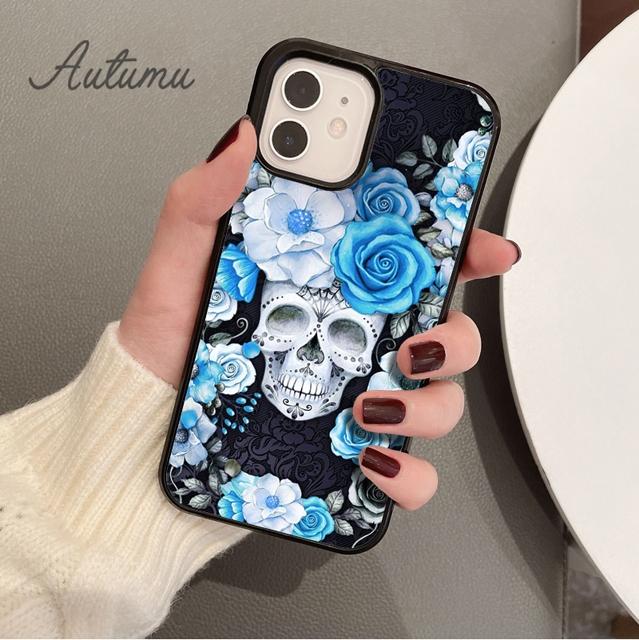 Mexican Skull Flower Phone Case for iPhone 11 12 13 14 Pro Max mini X XR XS SE 2020 6S 7 8 Plus Samsung Galaxy S21 S22 shell