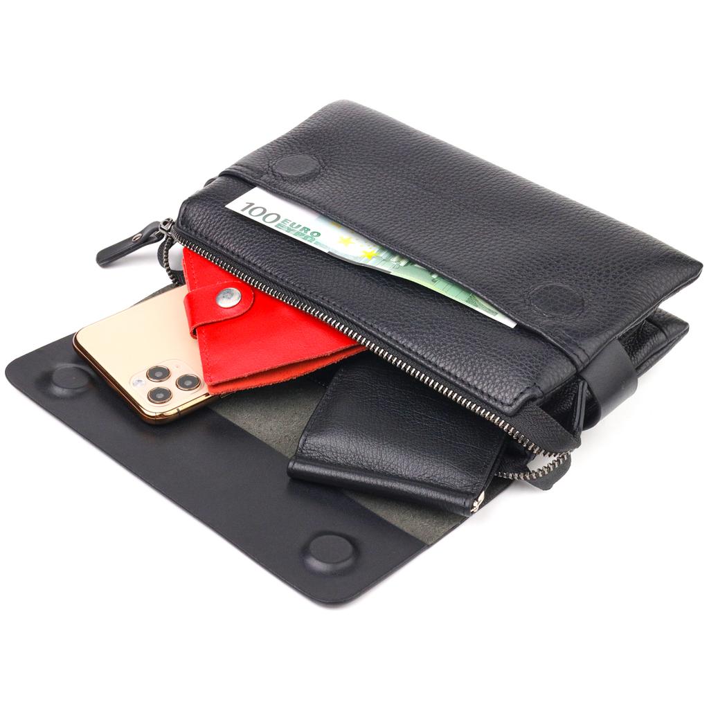 Handsome Men's Clutch Bag Made of Genuine Combined Leather CANPELLINI 21564 Black