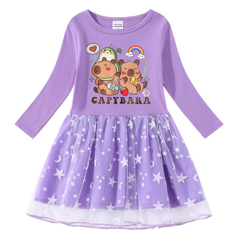 Korean Style Girls' Princess Dress with Rainbow Sequins, Mesh Pleats, and Stars - Short and Long Sleeve Options for Spring, Summer, and Autumn.