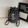 Embroidered Drawstring Bucket Bag Women's Denim Multi-Purpose Shoulder Bag