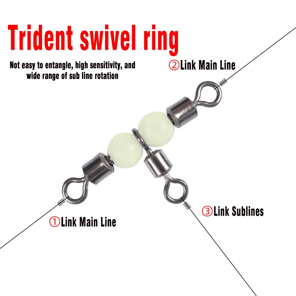 MNFT 25Pcs Stainless Steel T-Turn 3 Way Fishing Connector Rolling Swivel Fishing Tackle Connector Luminous beads attract fish