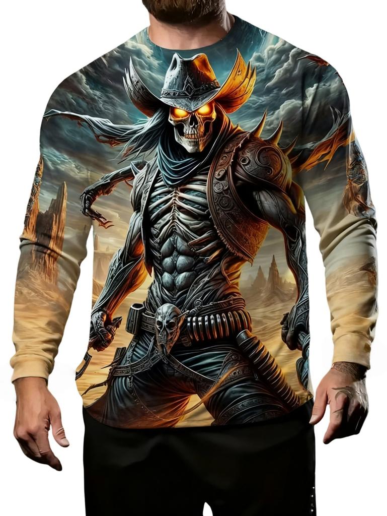 Men's Skull Graphic T-Shirts long Sleeve Skeleton 3D Print Street man t shirt autumn O-Neck Casual Y2k Top oversize Men clothing