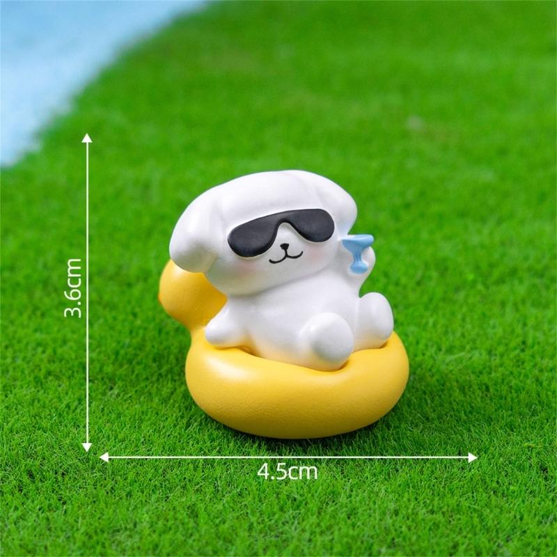 6 Piece Colorful Resins Dog Miniature Sculpture With Beach Theme Design Vacation Animal Statue Table Decoration Accent