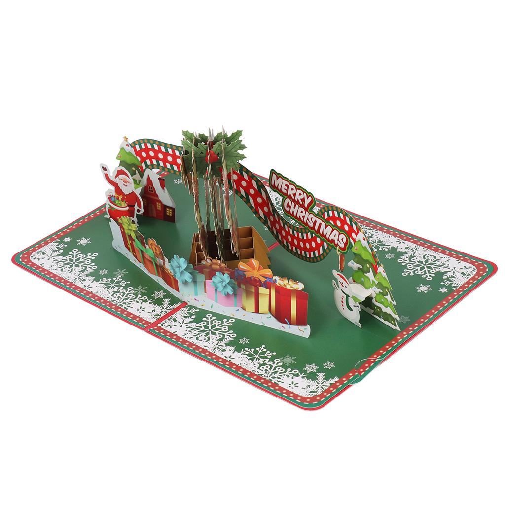 3D Christmas Greeting Card Christmas Wreath Shape Hand Carved Paper Blessing Message Card with Envel