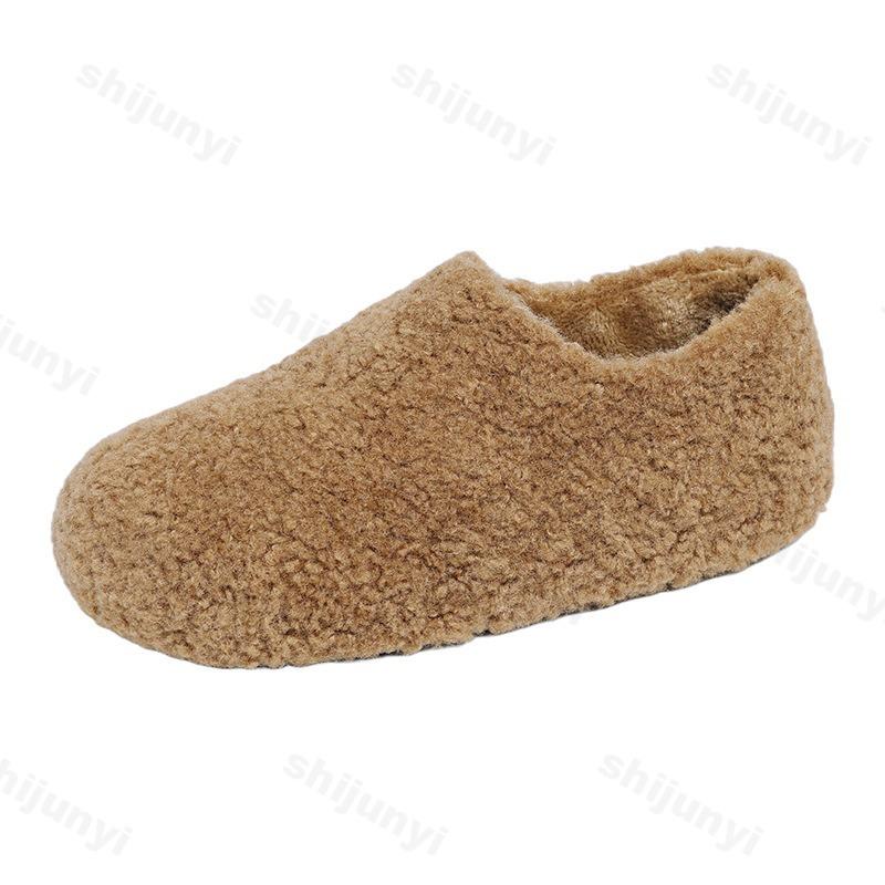 Winter New Plush Shoes for Women Comfortable Soft Warm Cotton Shoes Fashion Versatile Solid Color Fluffy Slip on Flat Shoes