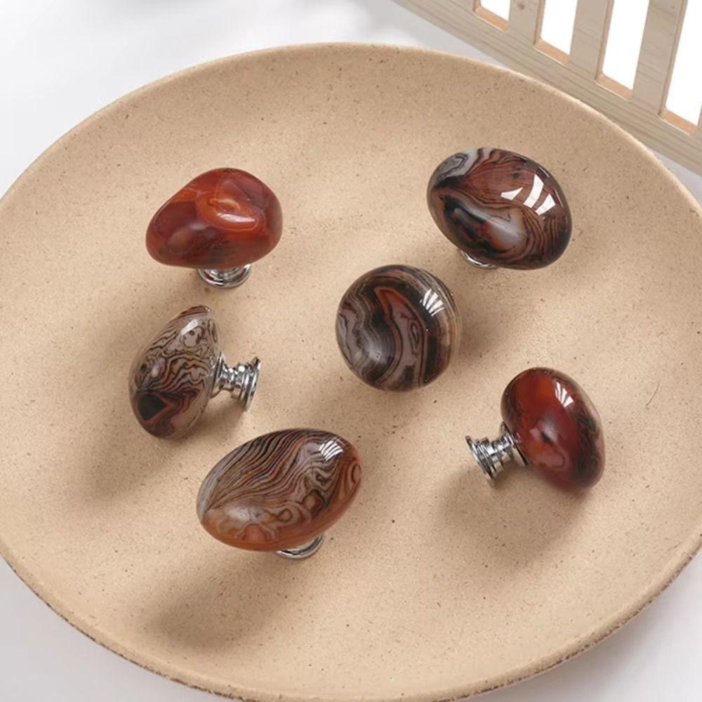 Durable Furniture Hardware Zinc Zinc Alloy Base Cabinet Pulls Agate Stone Wardrobe Handle  Storage Drawer