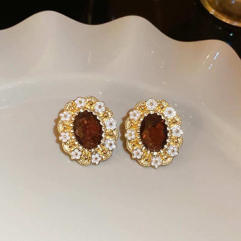 Ретро набор колье с цветами и стразами - Элегантный европейский и американский стиль