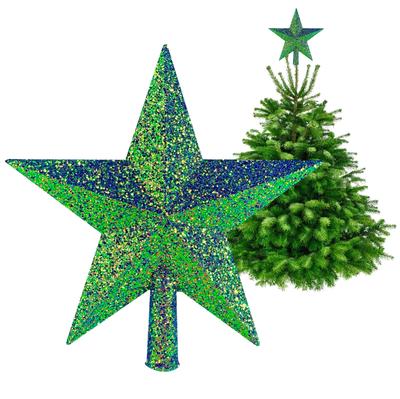 Christmas Tree Top - Holographic Glitter Star Green 20 Cm