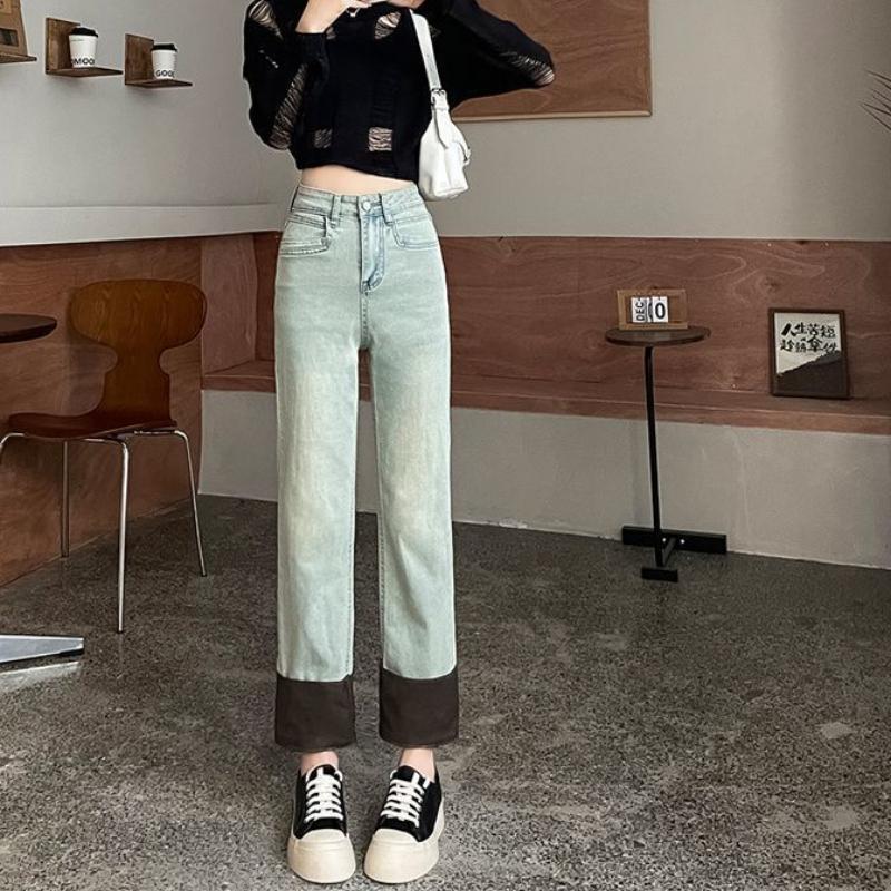 Retro Nine-point Jeans for Women In Autumn and Winter High-waisted New Small Straight Curled Slim Pants