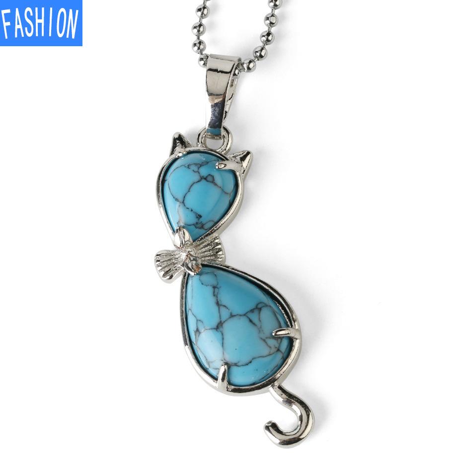 European And American Personality Amethyst Necklace Animal Cat Abstract Inlaid Natural Stone Pendant