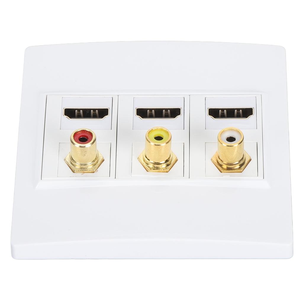 86mm Wall Plug Plate 3 Port HD Multimedia Interface 3 Port RCA Wall Plate HD 4K 1080P 60Hz