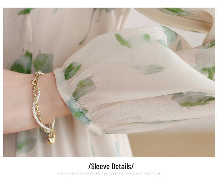 Elegant French Floral Print Puff Sleeve Dress: Spring & Autumn Waist-Cinching Long Skirt
