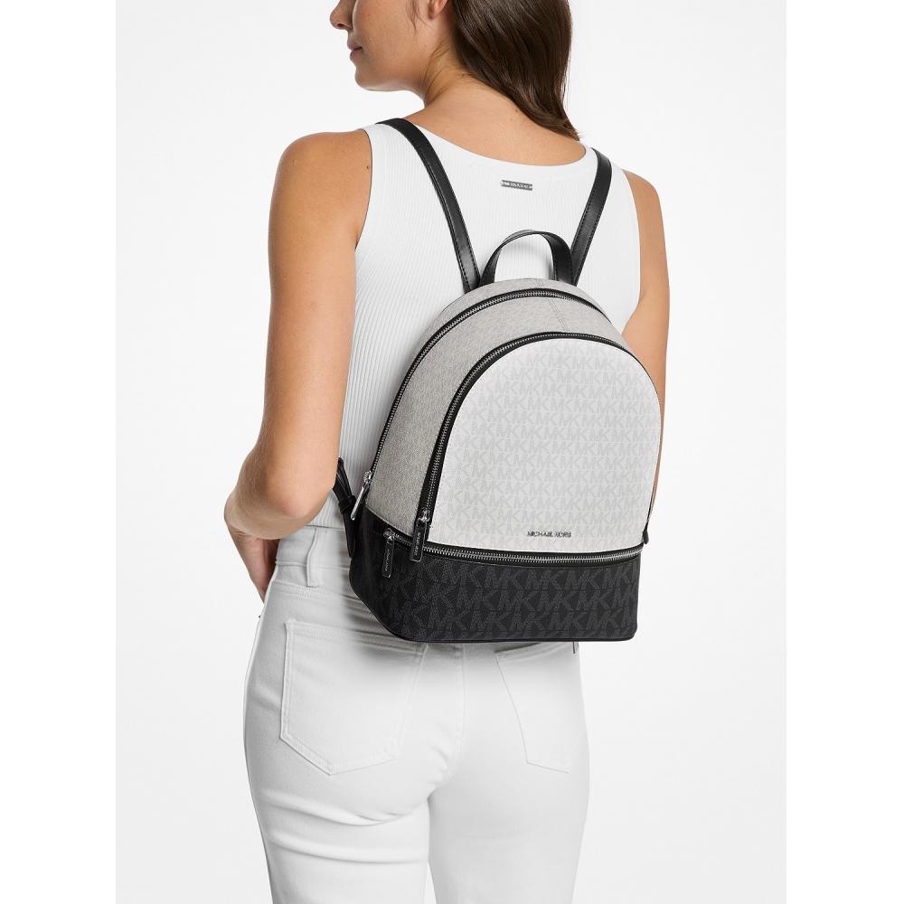 Michael Kors Rhea Zip Backpack Medium   Mk Signature 35s5srab6v1596 Optic White Multi