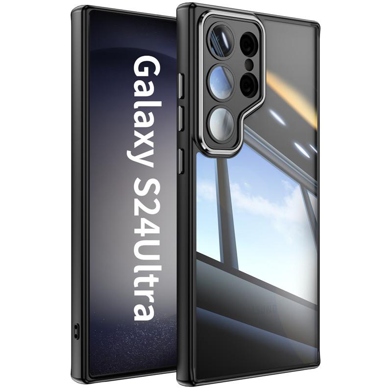 For Samsung Galaxy S24 S23 FE Plus Ultra Metal Armor Back Transparent Tempering Shell Full Cover With Lens Film Super Anti-drop Case Protector