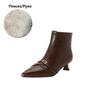 Fashion NEW Autumn/Winter Women Boots Pointed Toe Kitten Heel Shoes Split Leather Shoes Women Zip Ankle Boots Belt Buckle Modern Boots