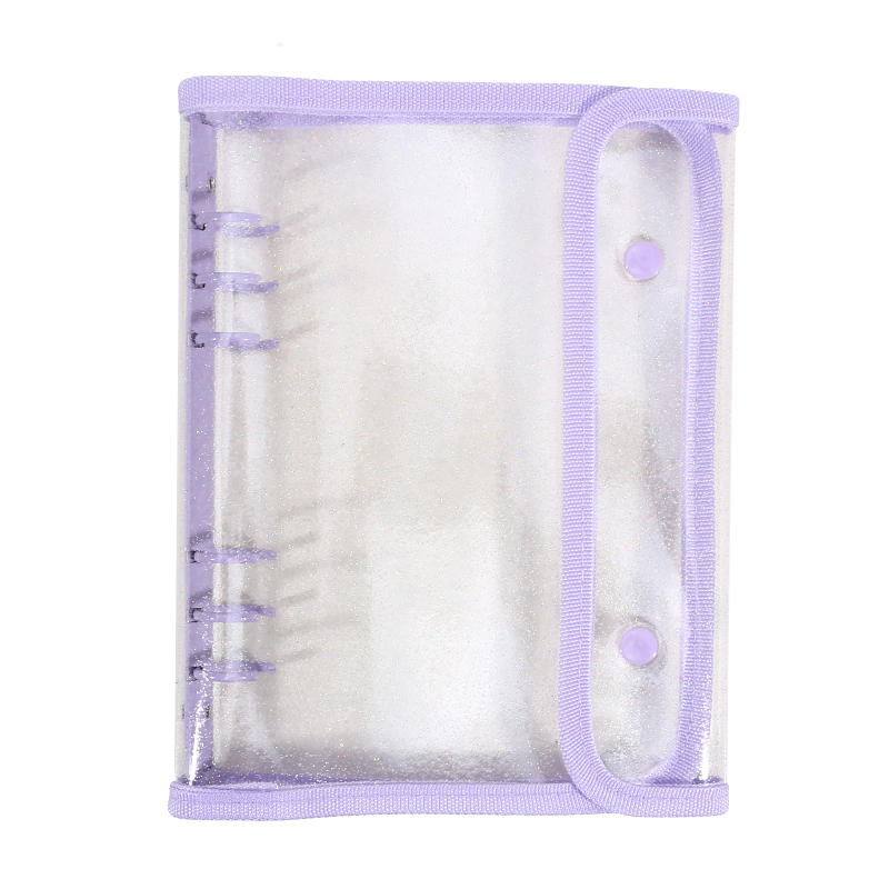 A5 PVC Binderhülle 6-Ring Doppel-Druckknopfverschluss Kantenumschlagenes Transparentes Design Notizbuch-Organizer zur Aufbewahrung von Papierdokumenten