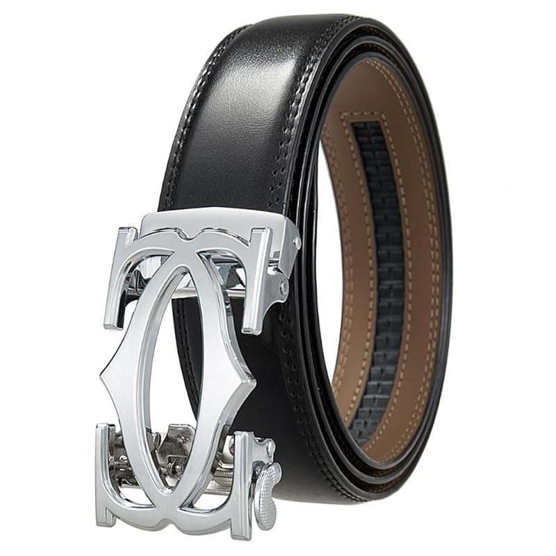 

[APAGAI] mens belt gentleman Stepless adjustment golf business casual leather No hole simple Auto lock type jeans logo buckle Big buckle suit (Buckle