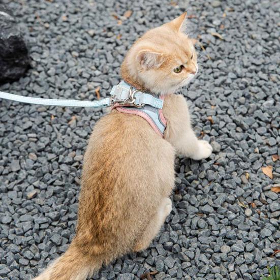 Pet Harness Cat Halter Soft Breathable Vest with Cat Leash Reflective Safety Harness for Outdoor Walking And Traveling