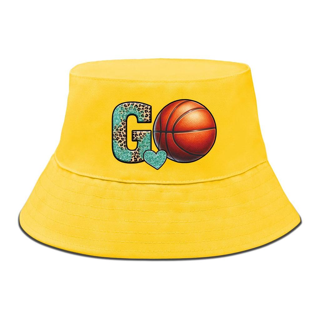 Bucket Hat With "GO" Basketball Print , Sun Cap Trendy Spring Fashion Fishing Hat