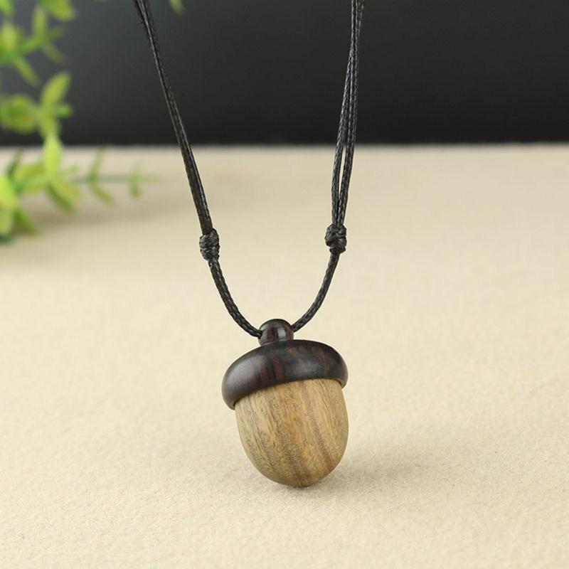 Retro Twist Ebony Acorn Pendant Gawu Box Long Necklace Simple Literary Men and Women Jewelry Wishing Bottle Jewelry