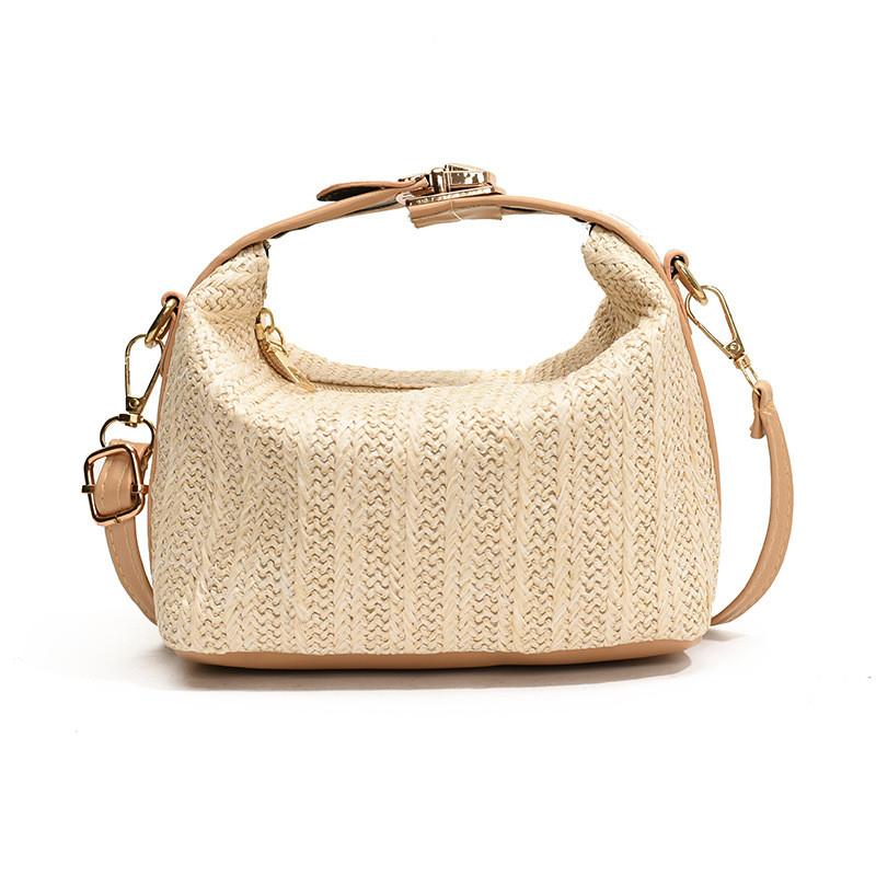 Chic Black And Khaki Pu Woven Shoulder Bag For Summer Beach Vacation Style