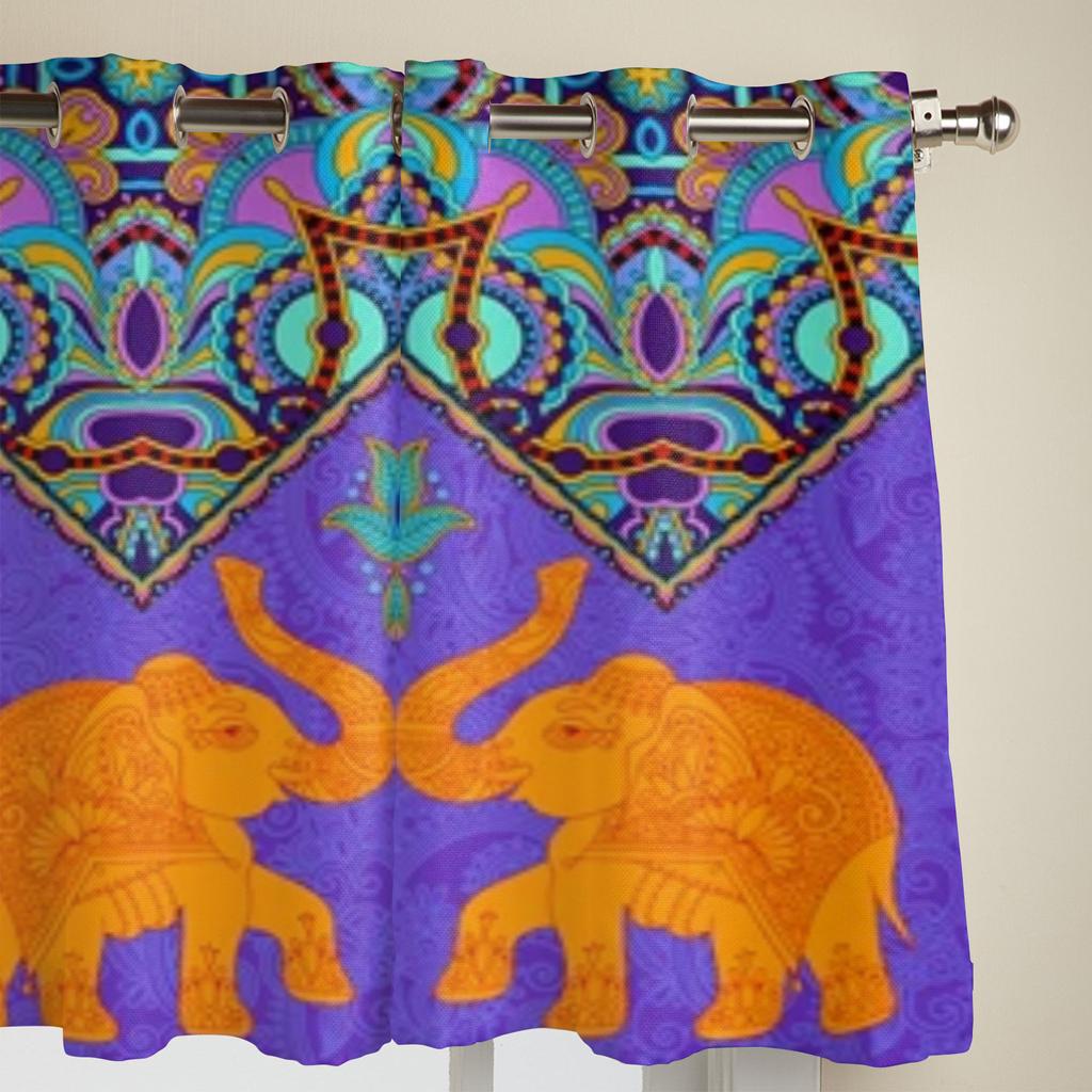 Indisches Muster mit Elefanten, Fenstervorhänge für Wohnzimmer, Küche, moderne Vorhänge, Heimdekoration, Jalousien und Vorhänge