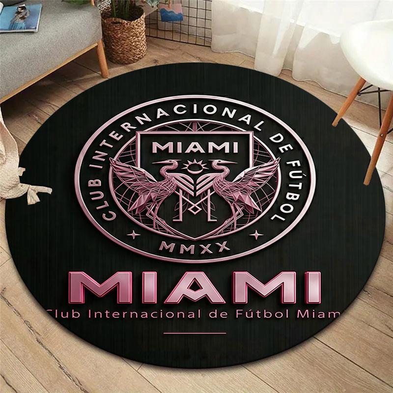 Inter Miami CF Round Area Rug,Carpet Rug for Living Room Bedroom Sofa Playroom Decor,Non-slip Floor Mat