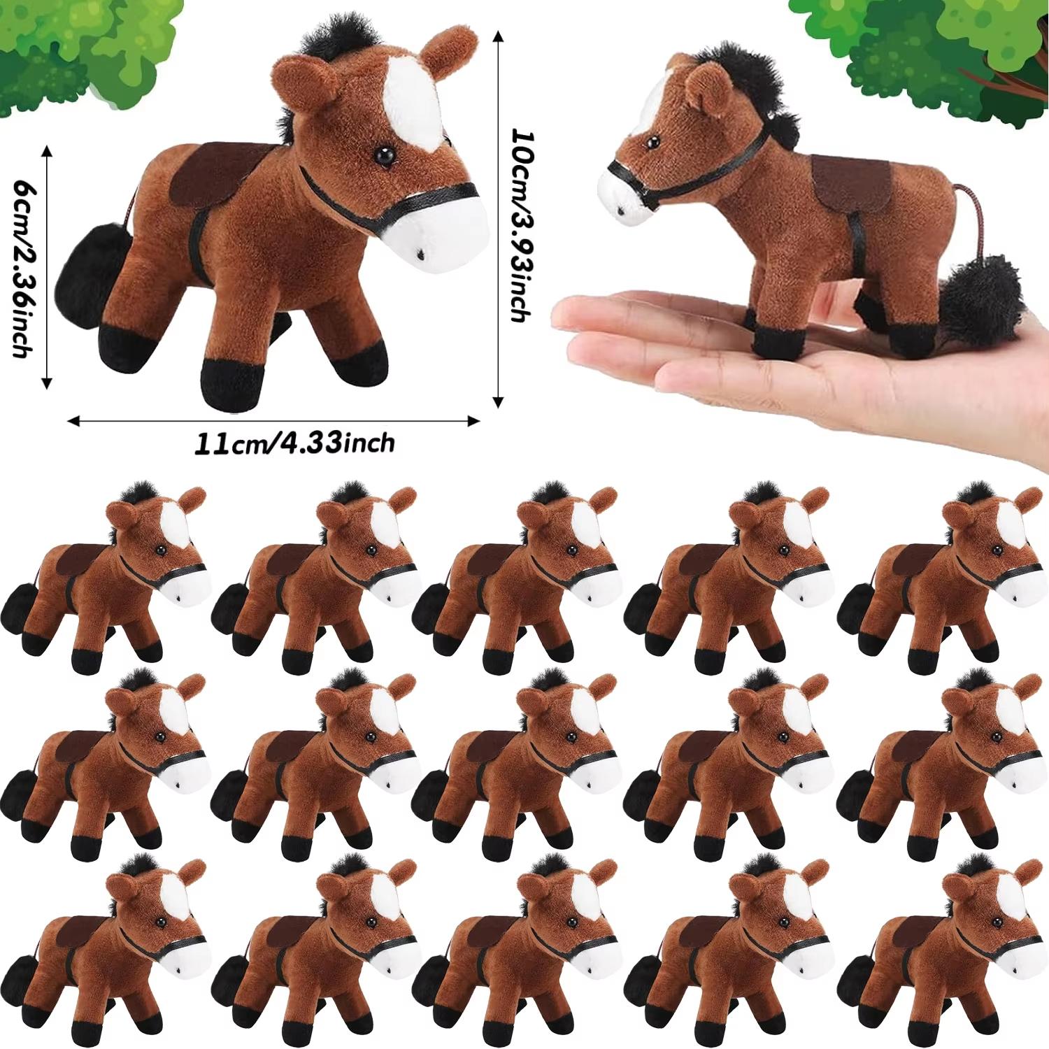 12-120 Stuks 4-inch Paard Knuffeldier Paard Speelgoed Paard Pluche Adopteer een Paard Feest Bedankje Staand Knuffelpaard Mini Pluche Verjaardag 12 PCS black