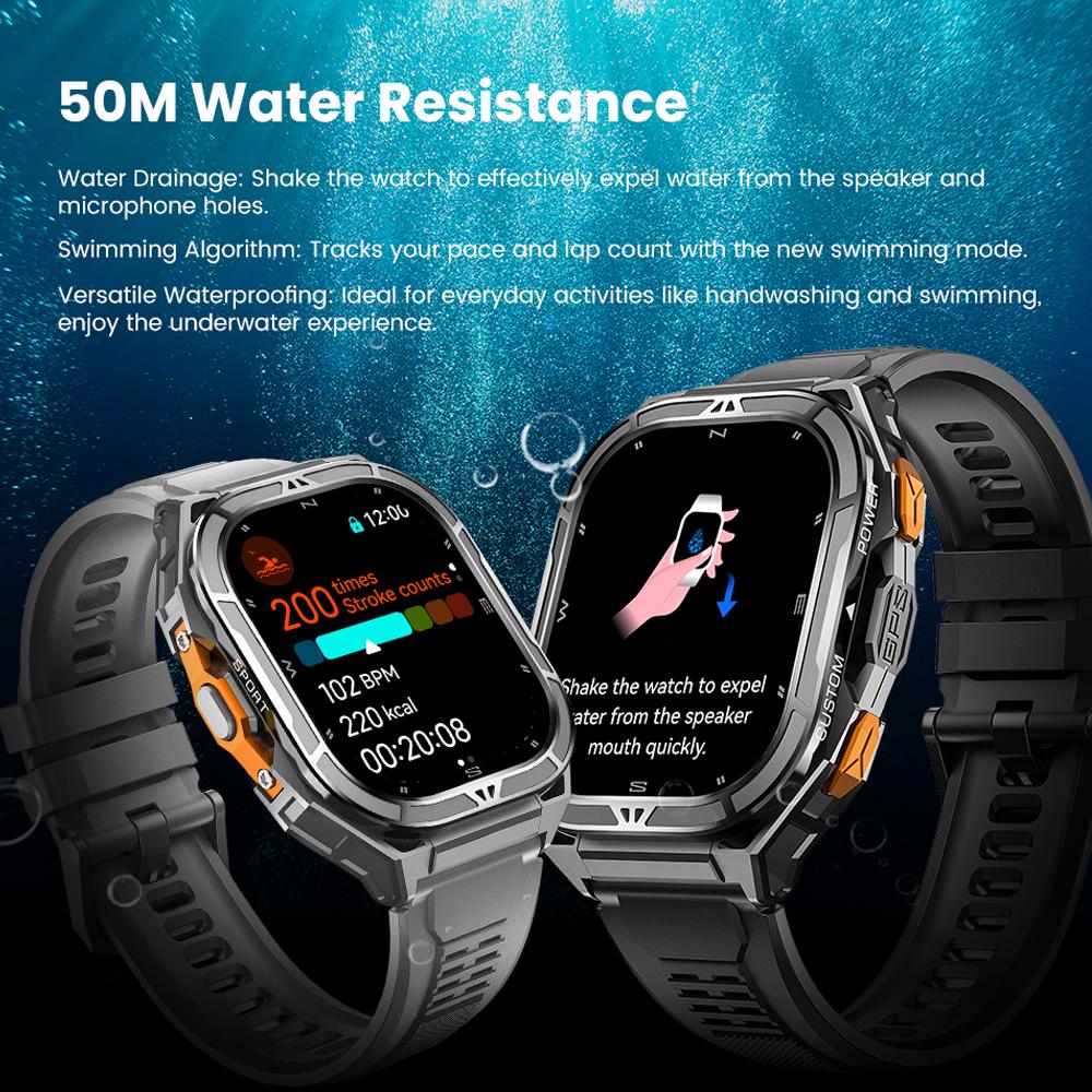 New Sport Smart Watch Men GPS Track 5ATM Waterproof Compass Heart Rate 530mAh Battery 1.96"AMOLED Screen BT Call Smartwatch