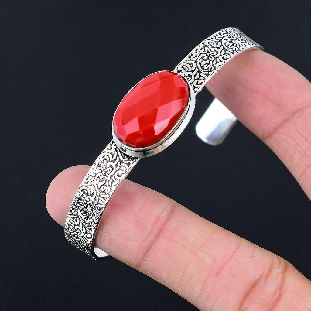 925 Sterling Silver Oval Natural Italian Red Coral Unique Elegant Trendy Bangle