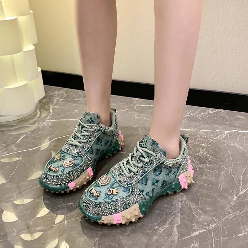 Designer Women'S Sneakers Fashion Luxury Rhinestone Ladies Shoes  New Outdoor Platform Female Sports Shoes Vulcanize Shoes