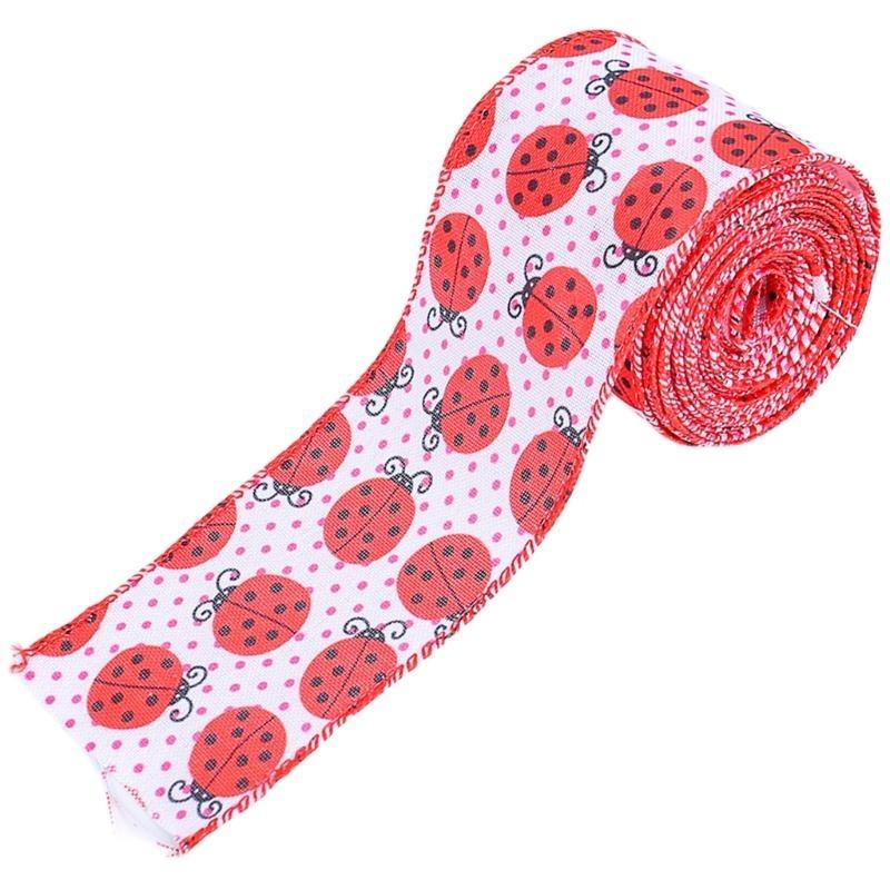 Ladybugs Wire Edged Ribbon Polkas Dots Wire Edged Ribbon for DIY Craft Wrapping