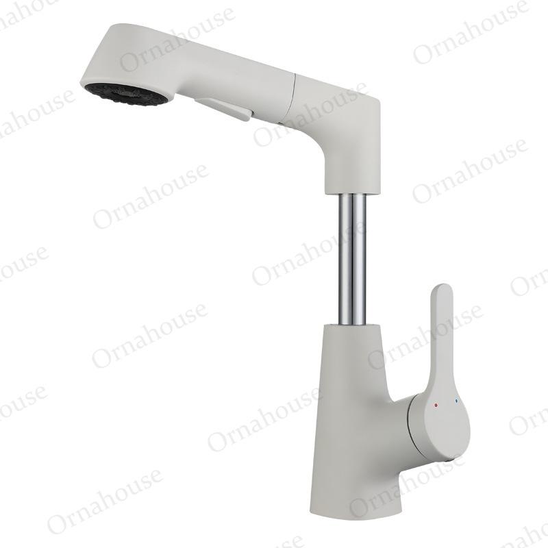 All Copper White Rotating Pull-out Basin Faucet Gun Gray Black Lifting Cold and Tropical Shower Telescopic Mixing Faucet