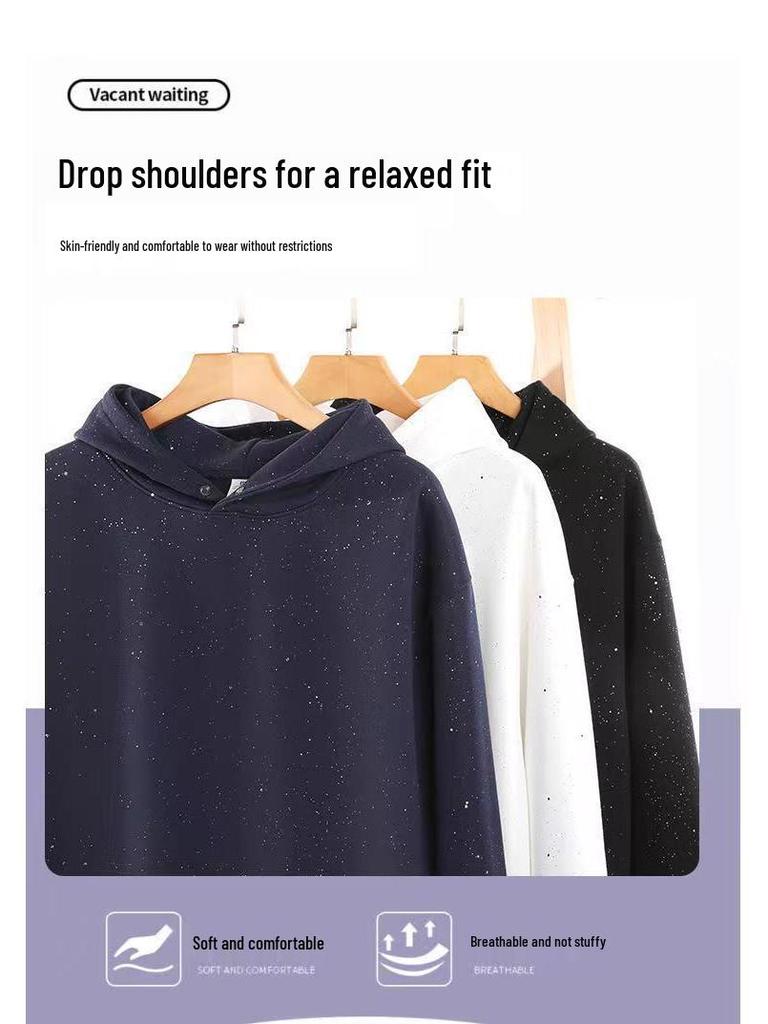 Heavyweight 320g Star Sequin Hoodie - Unisex, High-End, Rebellious, Round Neck for Autumn/Winter