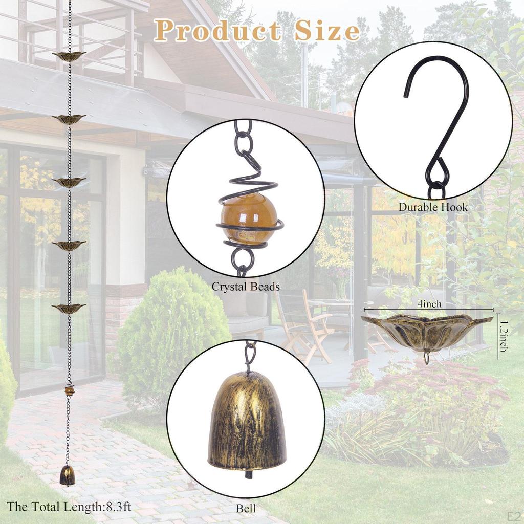 Flower Lotus Rain Chain Rainwater Catcher Eaves Drainage 99.6" Length Decorative for Gutter