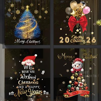 Adesivi per Vetrine Capodanno 2025 Decorazione Natalizia Babbo Natale Pupazzo di Neve Adesivo Albero di Natale Decorazione Vetro Decalcomania Regalo di Natale