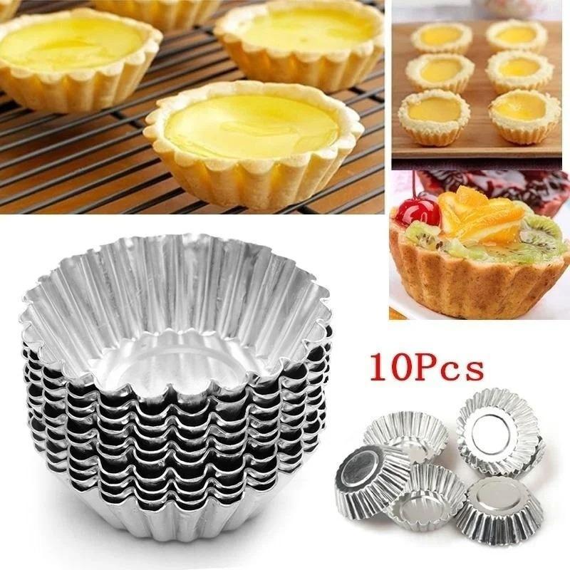 10Pcs 7cm Aluminium Alloy Cake Eggs Tart Mold Kitchen Pastry Baking Tools Cake Molds Bakery Accessories