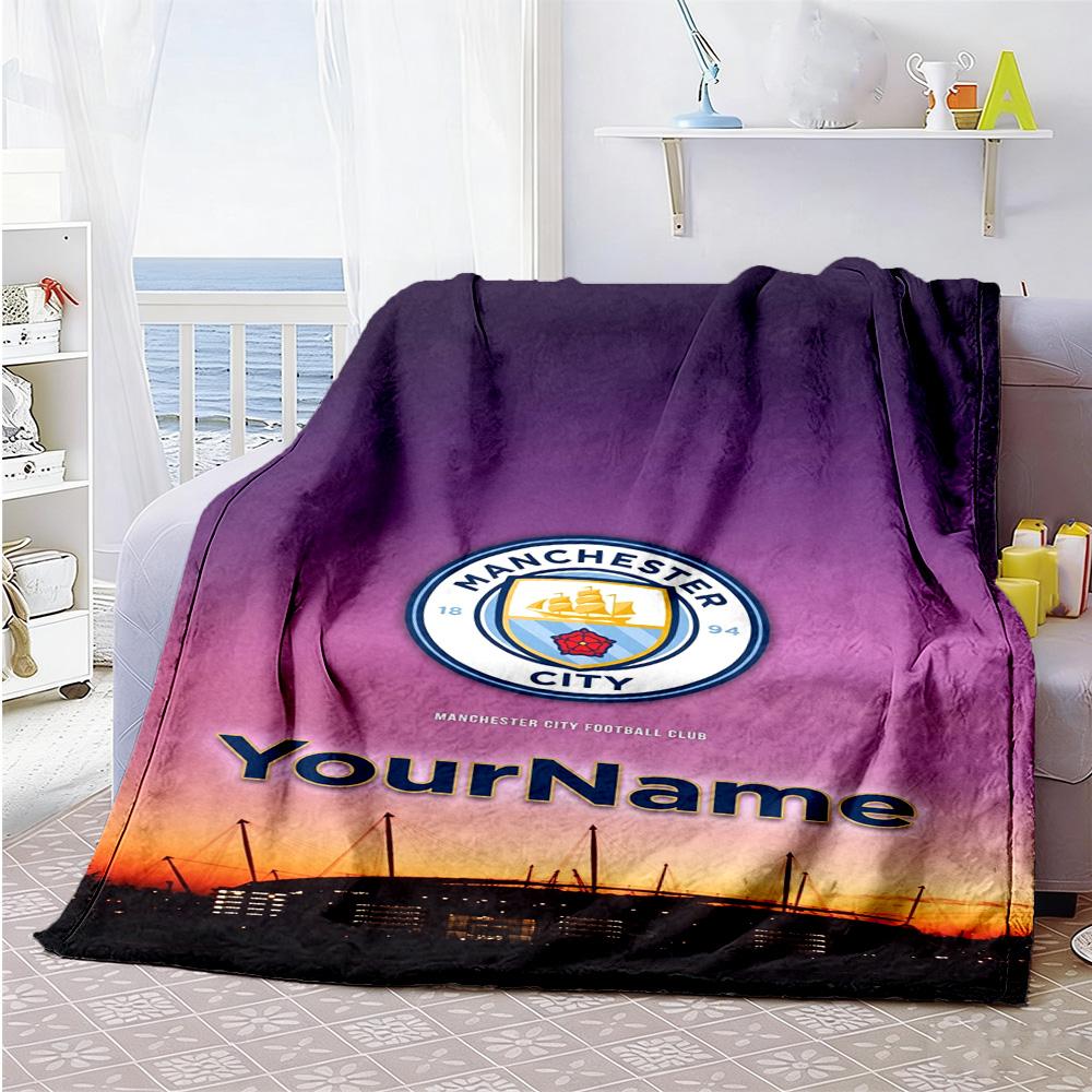 Manchester City Customize Text Blanket Gift Customizable Blanket Ultra-Soft Great for Chair Living Room Office Chair Couch All-Season Use