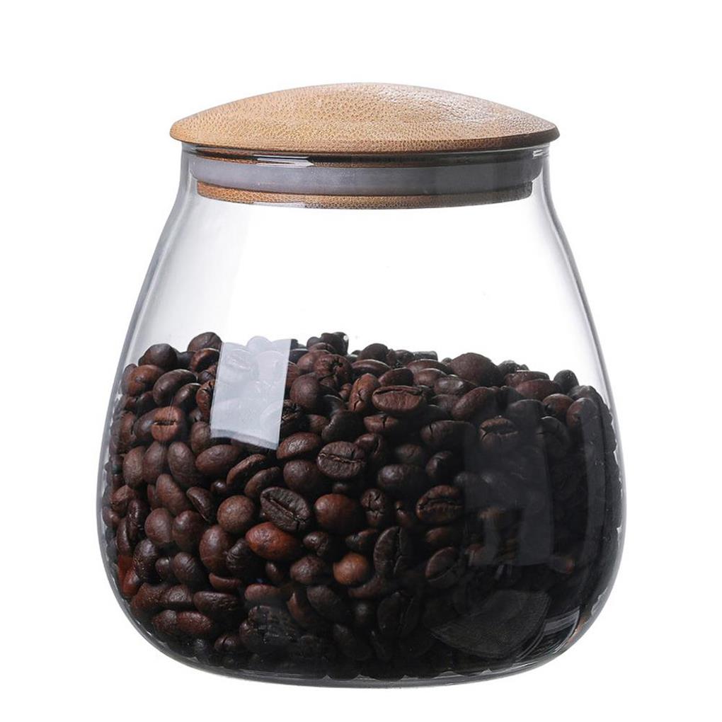 Haushalt Pilzform Kräuter Kekse Aufbewahrungsglas Kaffeebohnen Glasdose mit Holzdeckel Küchengadget Zubehör