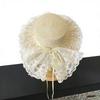 Elegant Lace Bow Sun Hat Adjustable Breathable Straw Wide Brim Hat Lace Ruffle Sun Visor Hats Summer Beach