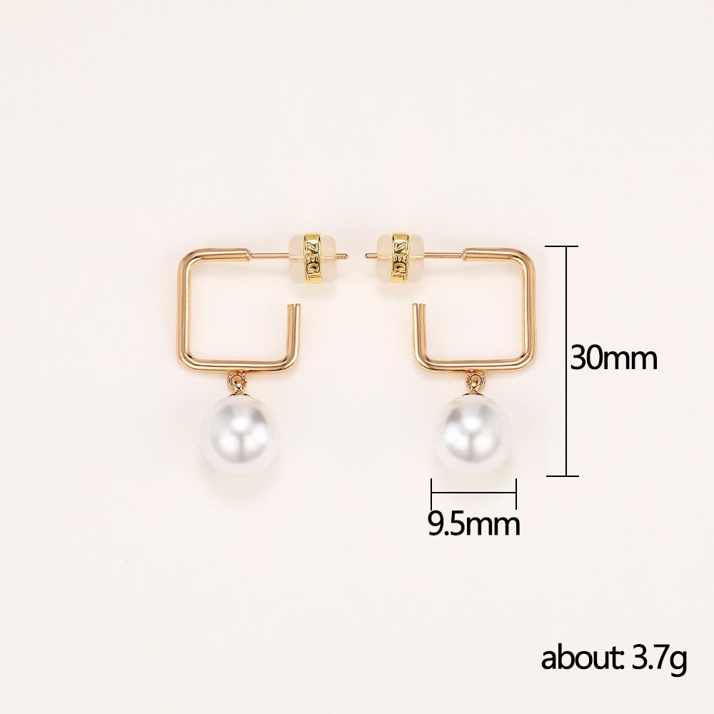 Simple Geometric Imitation Pearl Stud Earrings, Personalized Versatile Long Earrings, Fashionable Face And Thin Earrings For Women