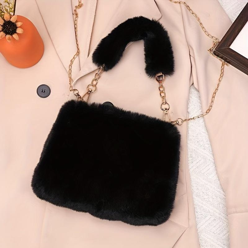 Cozy Plush Handbag Soft Plush Women's Handbag & Crossbody Bag with Detachable Strap | Cozy Shoulder Bag, Purse for Winter & Casual Outfits