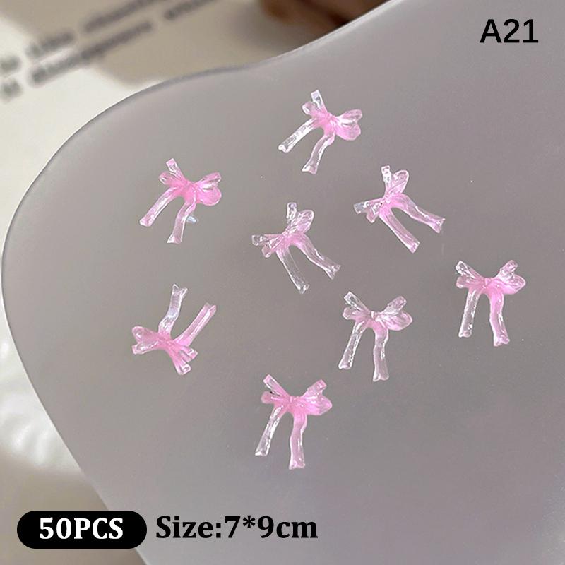 50Pcs Ice Transparent Color Bowknots Resin Nail Art Decorations 3D Mini Cute Bows Nail Charms For Diy Nails Accessories