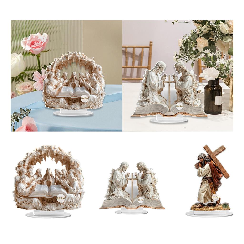 Jesus Ornament Supplies Scene Layout Lightweight with Holder Stand 2D Acrylic Sign for Mantel Decor Centerpiece Easter Holiday