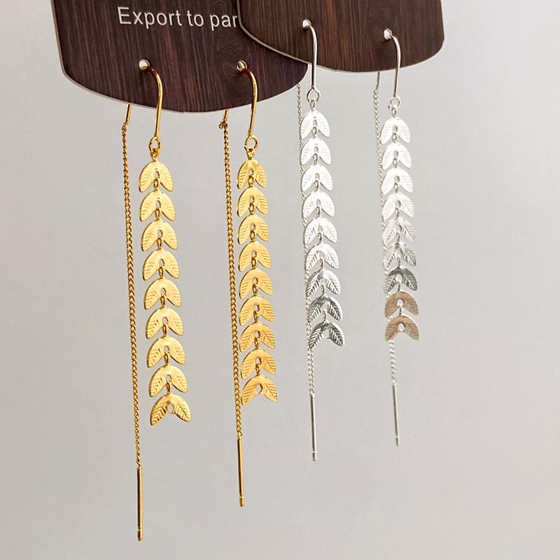 PONYKISS Sterling Silver Wheat Ear Chain Tassel Drop Earring for Women Trendy Plant Fine Minimalist Accessories