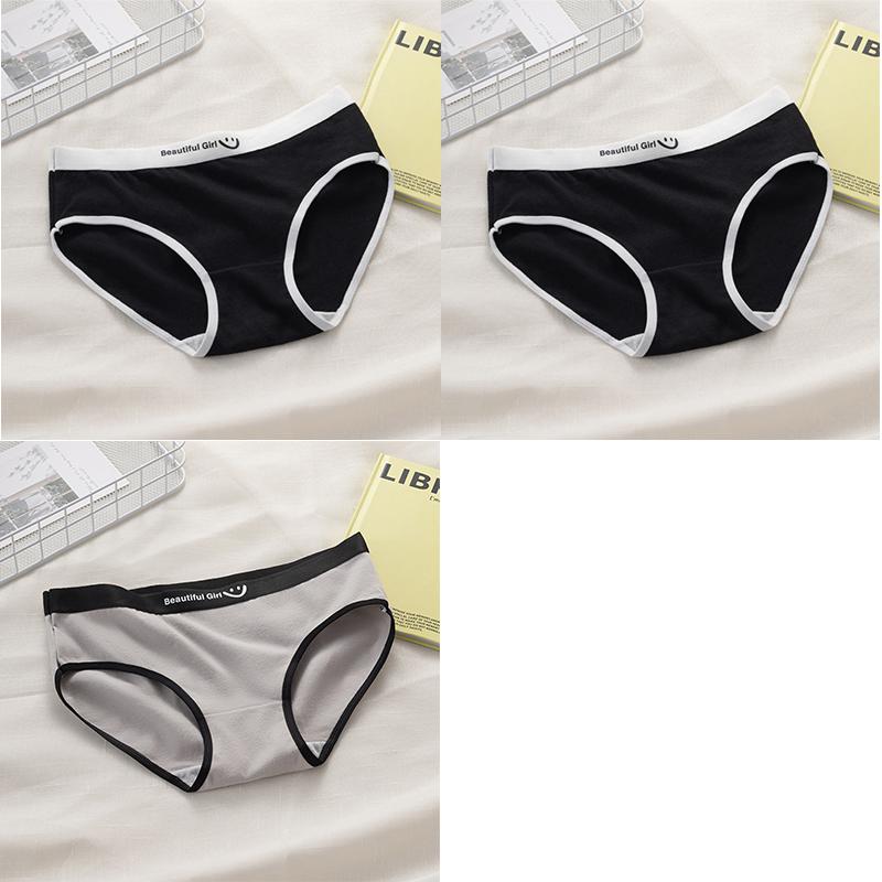 Japanese Style Classic Black White Gray Seamless Mid-waist Briefs for Women and Students Soft Breathable Comfort Cotton Crotch Underwear