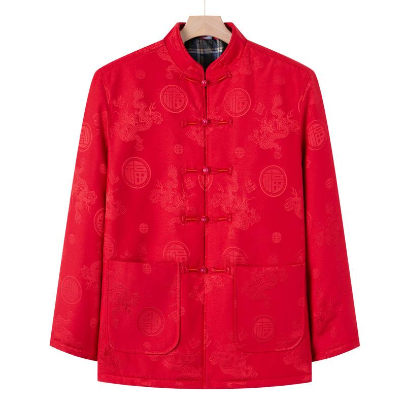 Middle-aged and old father autumn coat Tang clothing men's velvet warm winter cotton-padded jacket year-old 0 elderly clothes grandfather clothing