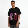 Christmas Themed CP Print Top, Casual Base Shirt with Purple-haired Girl & Black-haired Boy Pattern Pure Cotton T-shirt