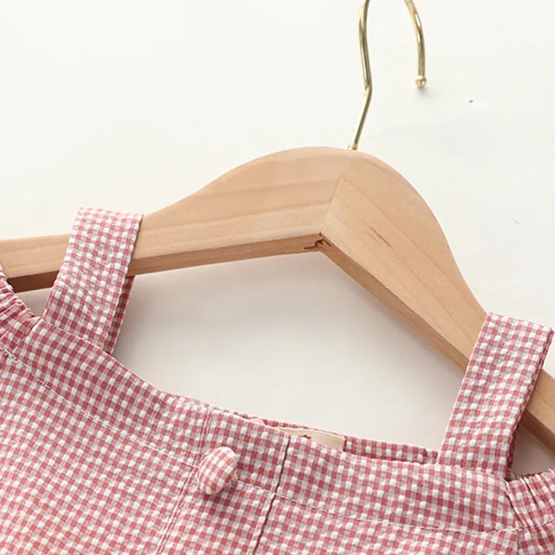 Flickklänning Enfärgad Sommar Barn Rutig Prinsesskjol Baby Söt Kjol Hängslen Lotusbladsärm Prinsesskjol A-linjekjol