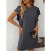 Summer New Women's Clothing Contrasting Color Twisted Strip Lotus Leaf Sleeve Mid Length Dress